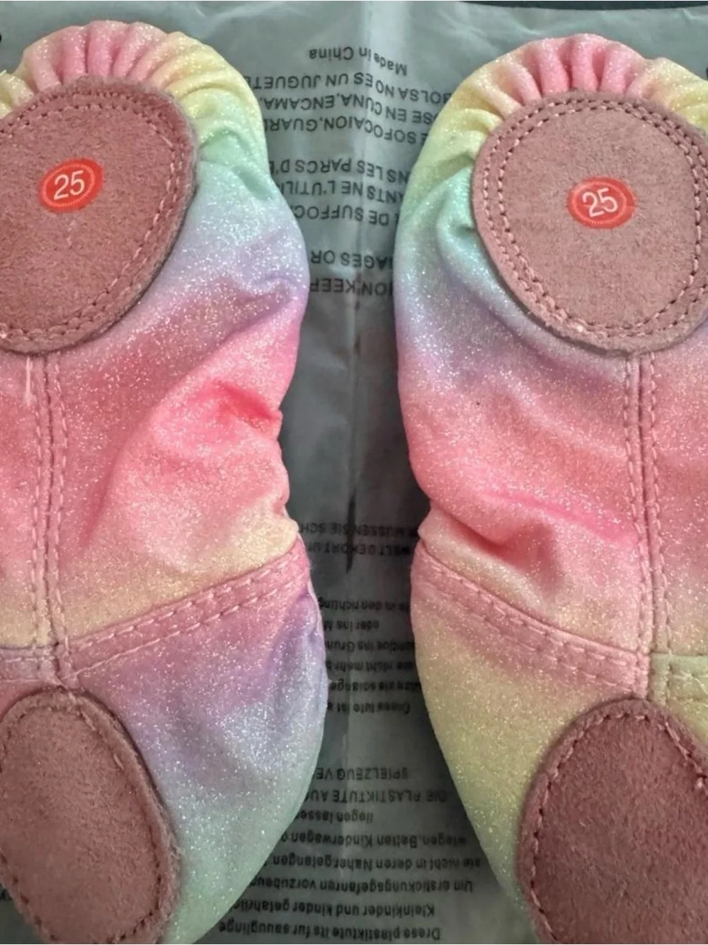 Girls Rainbow Glitter Ballet Slippers with Pink Trim
